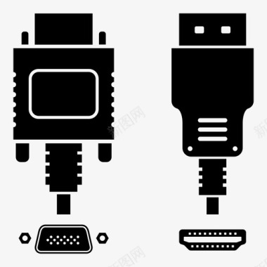 视频PNG矢量图hdmivga电缆显示器图标图标