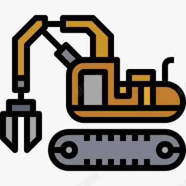 柴油挖掘机挖掘机施工车3线颜色图标图标