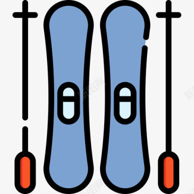 滑雪矢量图滑雪板冬季41线性颜色图标图标