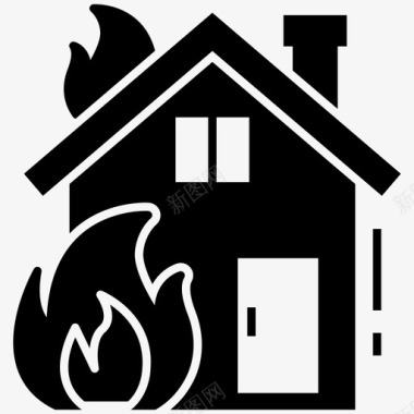 烟雾素材燃烧的家燃烧的建筑物火灾事故图标图标