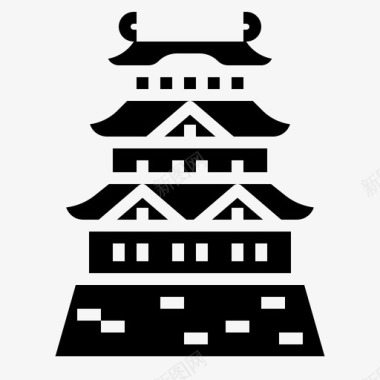 日本乌冬面大阪城堡建筑地标图标图标