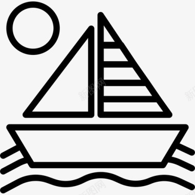 帆船海边直线型图标图标