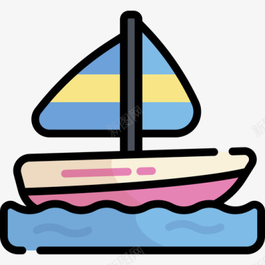 帆船夏季派对24线性颜色图标图标