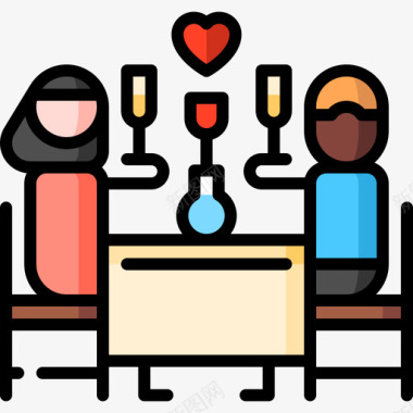 浪漫晚餐派对和庆典9线性颜色图标图标