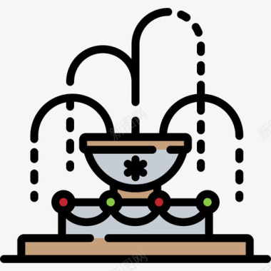 6件套喷泉圣诞城6线性颜色图标图标