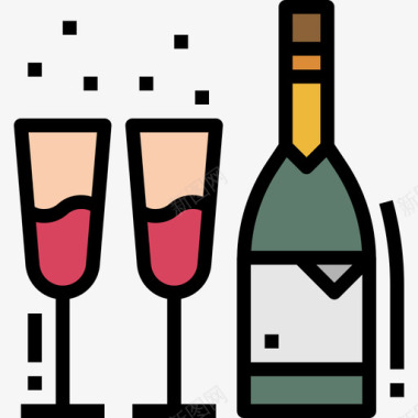 线性颜色香槟色婚礼图标图标