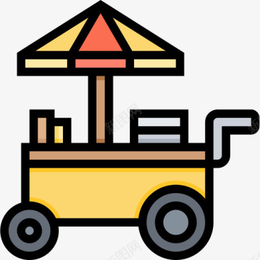 售货亭街头食品和食品卡车司机线性颜色图标图标