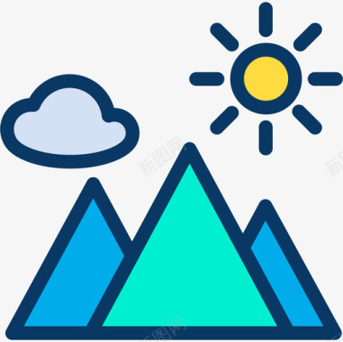 插画山山自然59线性颜色图标图标