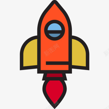 传统元素火箭商业元素3线性颜色图标图标