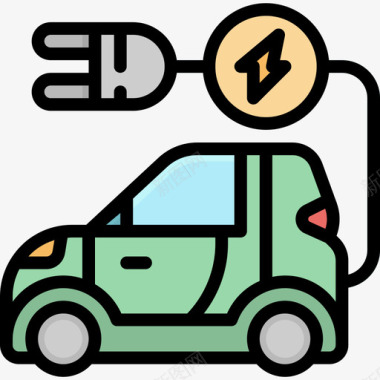 电动汽车九月能源4线性颜色图标图标