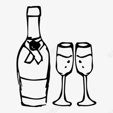香槟和玻璃杯饮料婚礼图标图标