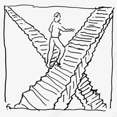 字母x的交叉楼梯艺术品绘画图标图标