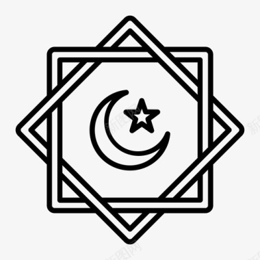 星星蜡烛伊斯兰符号新月月亮图标图标