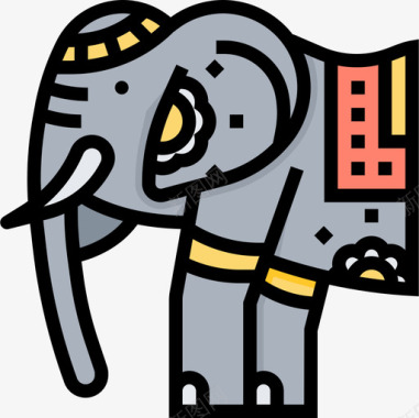 大象印度10线形颜色图标图标