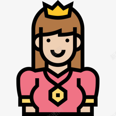 女王专属女王中世纪32线性颜色图标图标