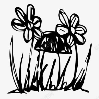 蘑菇和花涂鸦森林图标图标