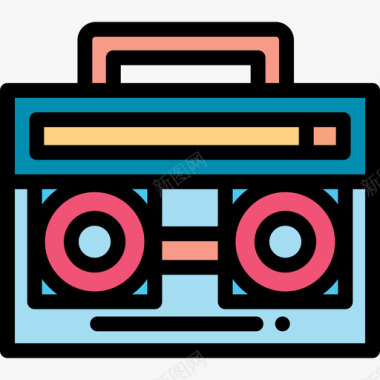收音机录音带音乐节26线性彩色图标图标