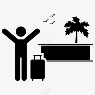 海滩度假登记入住带行李的人图标图标
