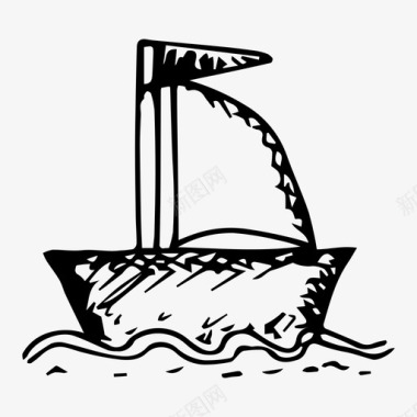帆船大海素描图标图标