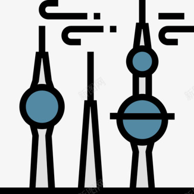 4个五角星科威特亚洲国家地标4个线条颜色图标图标
