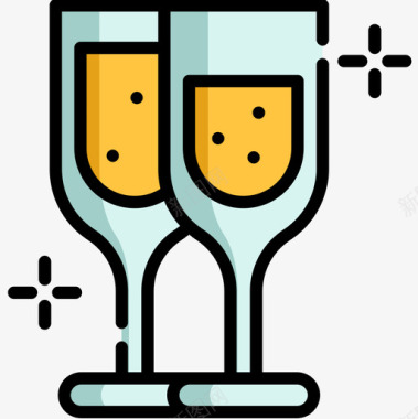 香槟酒香槟酒杯新年20线性颜色图标图标