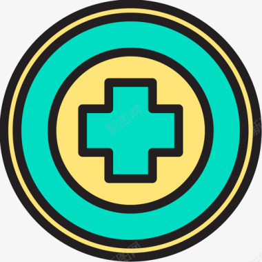 青色医疗图标紧急按钮医疗保健9线性颜色图标图标
