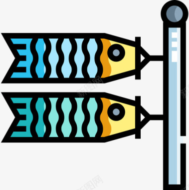 矢量日本女士Koinobori日本32线性颜色图标图标
