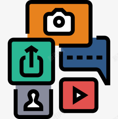 社交软件标识社交媒体数字营销93线性色彩图标图标