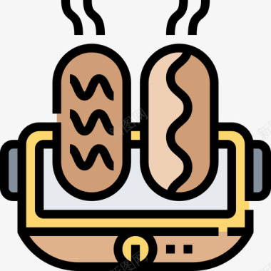 烤肉店烧烤和烧烤3线性颜色图标图标