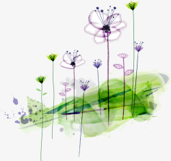 手绘绿草花朵图案矢量图素材