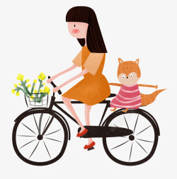 卡通手绘骑自行车的小女孩素材