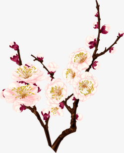 手绘粉色复古花朵树枝素材