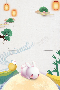 手绘兔卡通中国风中秋背景背景