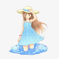 夏季玩水戴帽子女孩素材