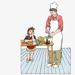 爸爸厨师教女儿做饭的爸爸高清图片
