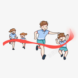 亲子插图运动牵手童跑父亲节父子母子亲子运动高清图片