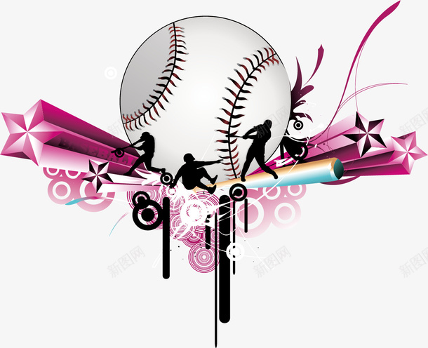 棒球运动矢量图ai免抠素材_88icon https://88icon.com 剪影 星星 棒球 紫色 运动 矢量图