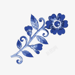 蓝色水彩手绘装饰花卉矢量图素材