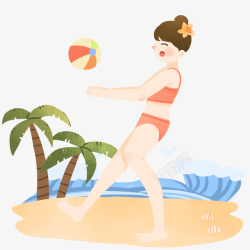 夏日海滩旅游戏水玩球素材