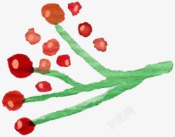 绿枝手绘手绘红色花朵绿枝高清图片