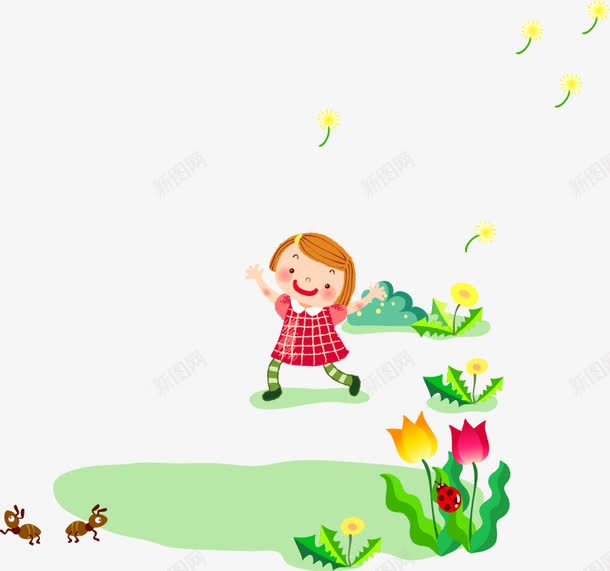 手足舞蹈的女孩png免抠素材_88icon https://88icon.com 女孩 手绘 漂浮 绿色 草地 蒲公英 蚂蚁 郁金香