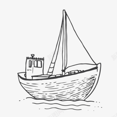 小木船手绘船图标图标