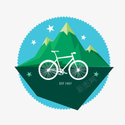 卡通绿色山峰与自行车素材