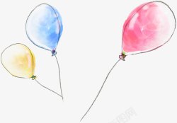 手绘漂浮彩色水彩气球素材