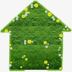 绿色小草小花元素房子素材
