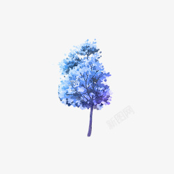 手绘蓝色的树素材