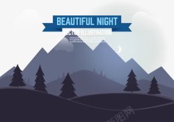 夜间山坡风景插图素材