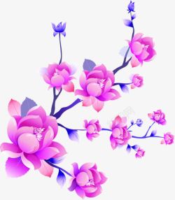粉色复古花朵手绘树枝素材