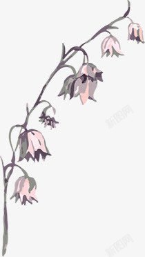 手绘紫色水彩花朵树枝素材