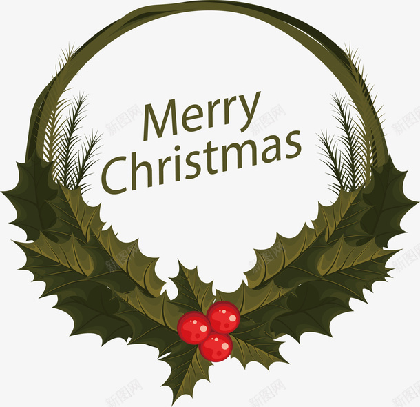 绿色树叶圣诞花环矢量图ai免抠素材_88icon https://88icon.com merryChristmas 圣诞快乐 圣诞节 圣诞花环 矢量png 花环 矢量图